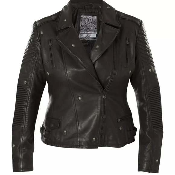 AFFLICTION Leather SKULLHEAD WOMEN'S JACKET Black - Picture 2 of 7